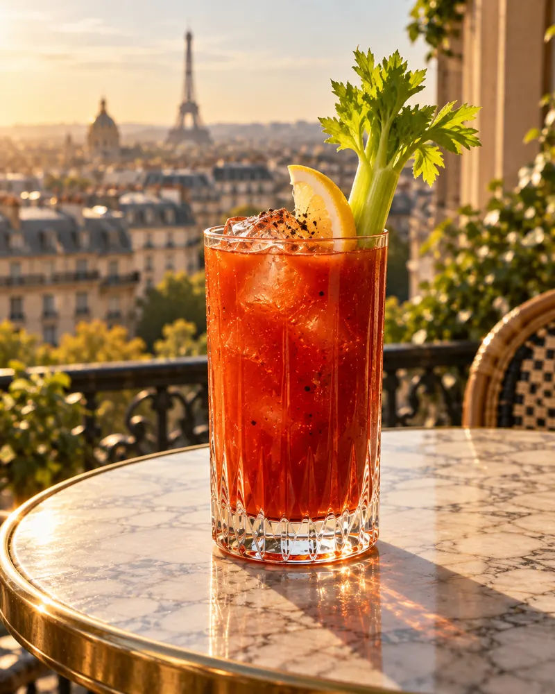 Bloody Mary w szkle highball - łodyga selera naciowego i ćwiartka cytryny