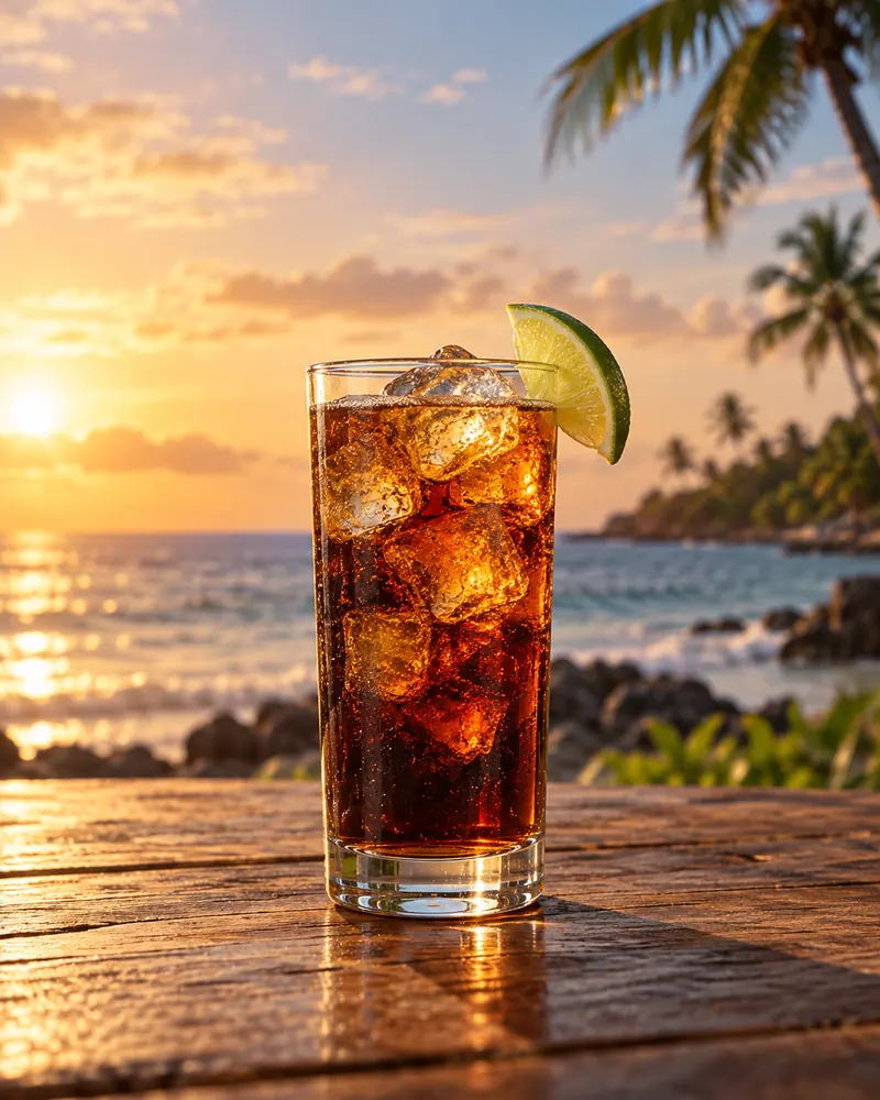 Cuba Libre w szkle highball - ćwiartka limonki
