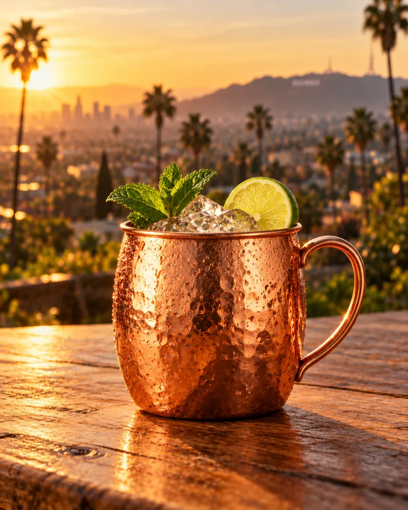 Moscow Mule w szkle miedziany kubek - plaster albo ćwiartka limonki, opcjonalnie gałązka mięty