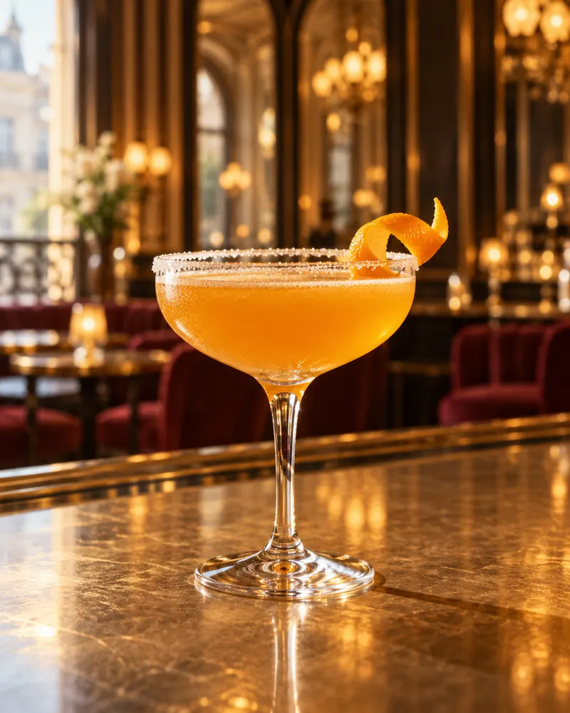 Sidecar w szkle coupe - skórka pomarańczy, opcjonalnie cukrowy brzeg