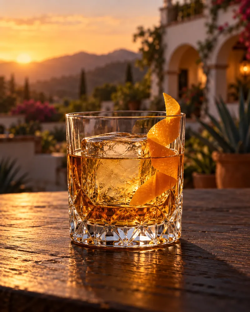 Tequila Old Fashioned w szkle tumbler - skórka pomarańczy