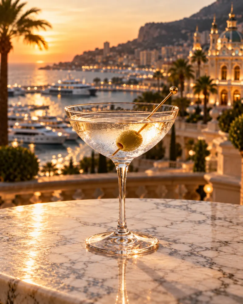 Vodka Martini w szkle coupe - oliwka na wykałaczce albo skórka cytryny