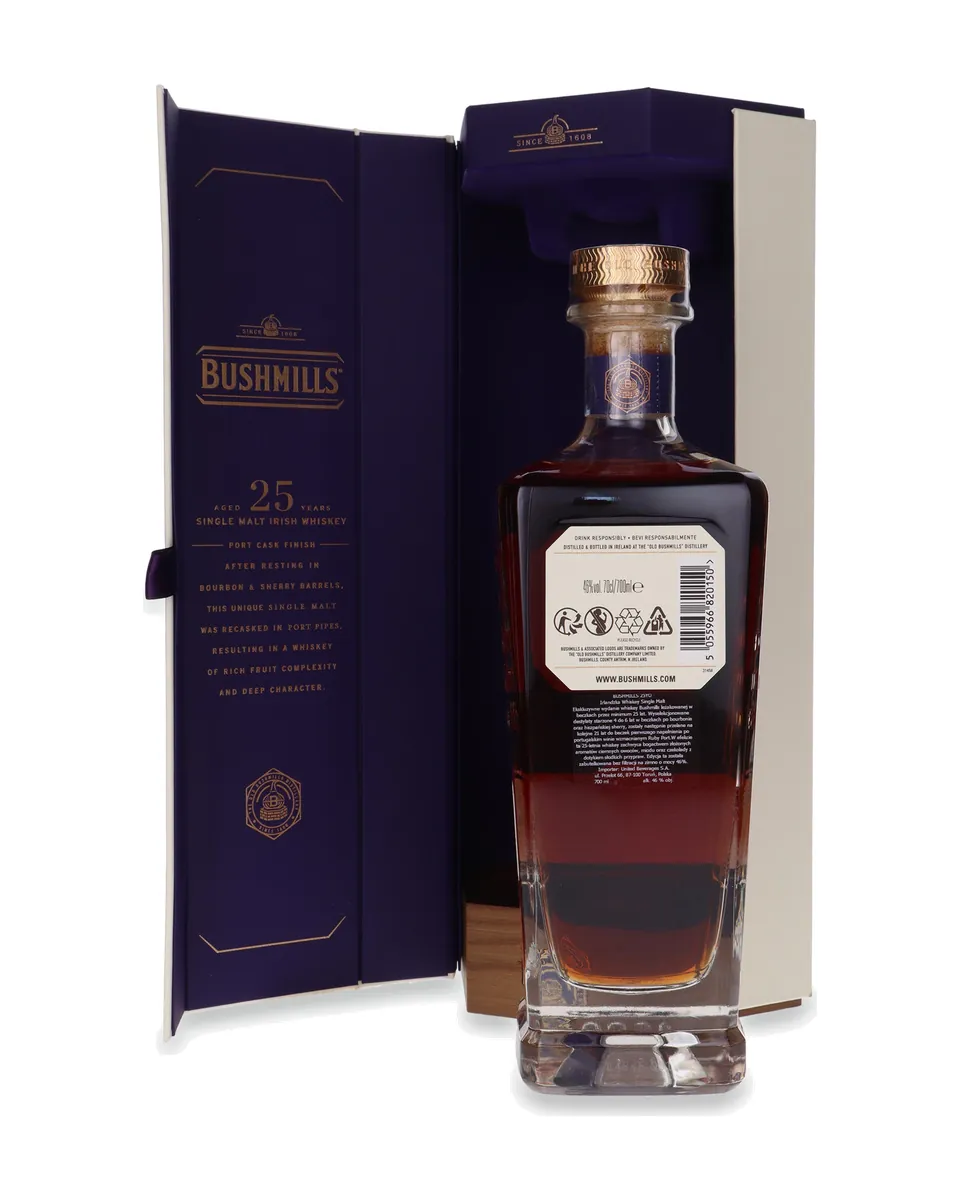Butelka Bushmills 25 Yo Port Pipes Irish z opakowaniem