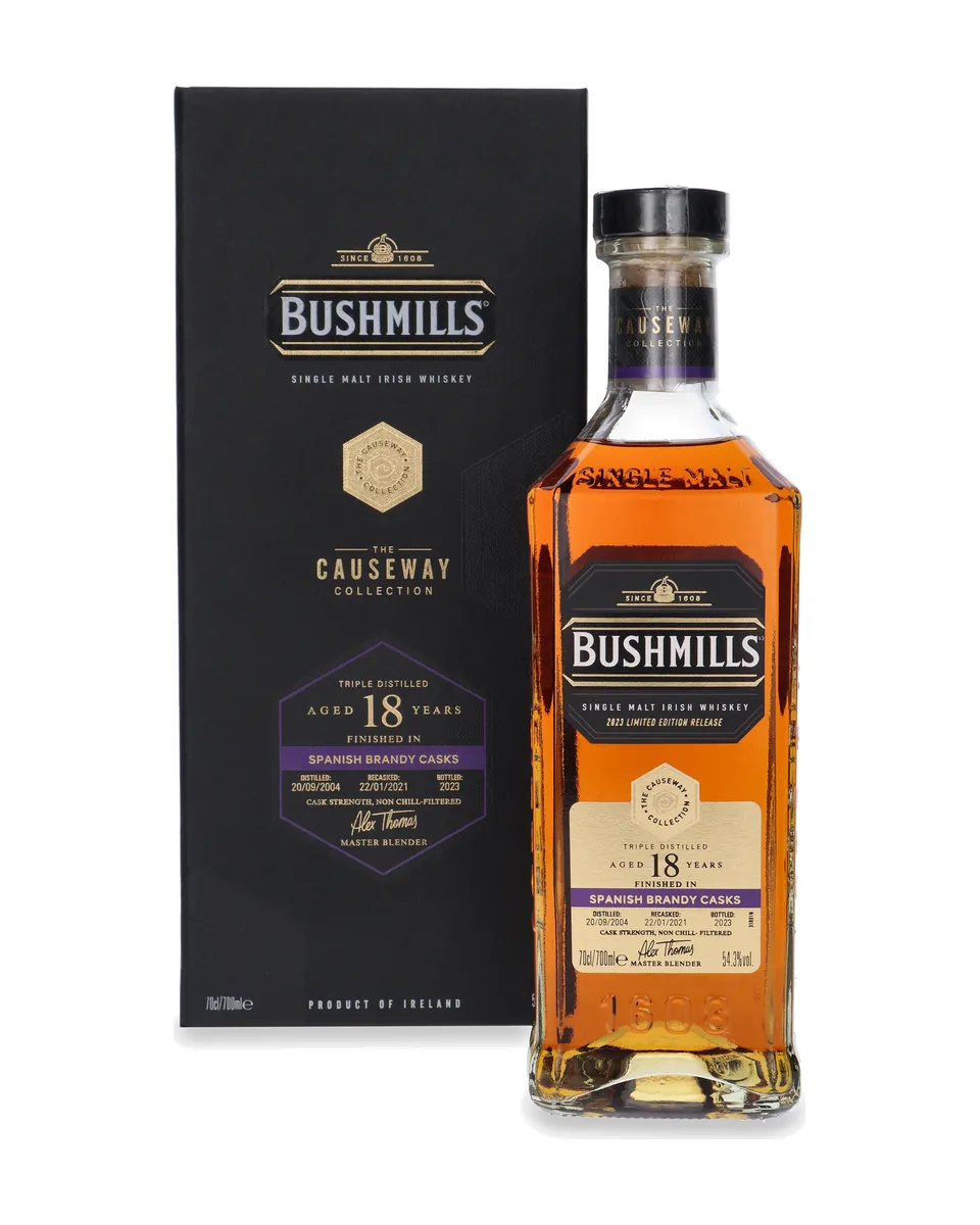 Butelka Bushmills Spanish Brandy Casks Causeway Collection Whisky 18-letnia z opakowaniem