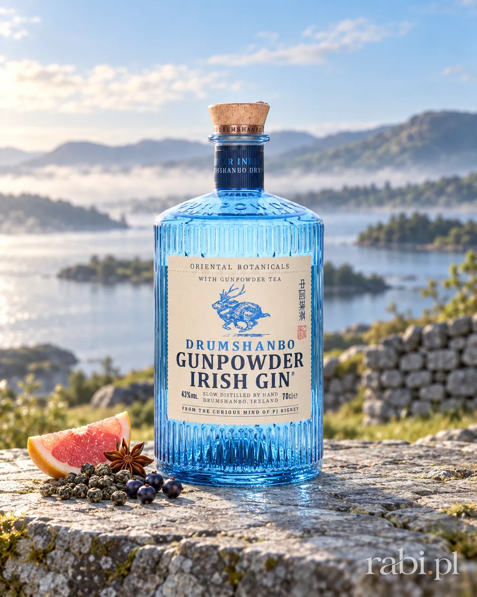 Butelka Drumshanbo Gunpowder Irish Gin w aranżacji