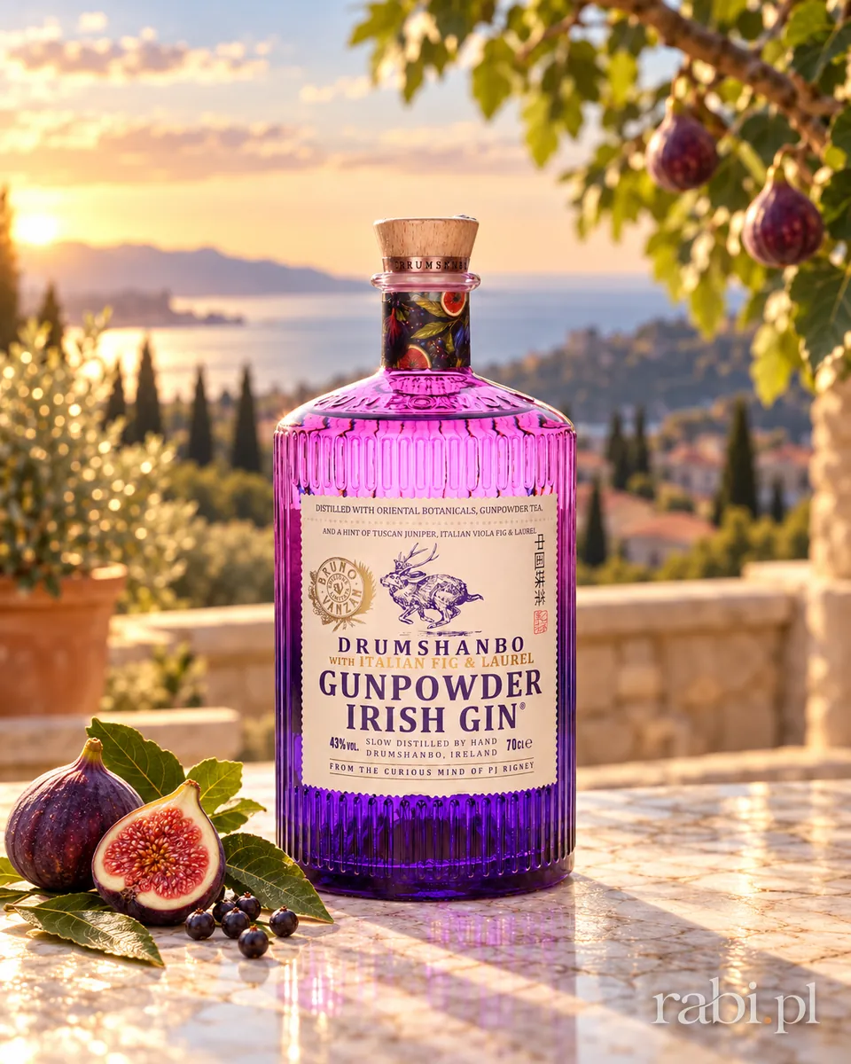 Butelka Drumshanbo Gunpowder Italian Fig & Laurel Irish Gin w aranżacji