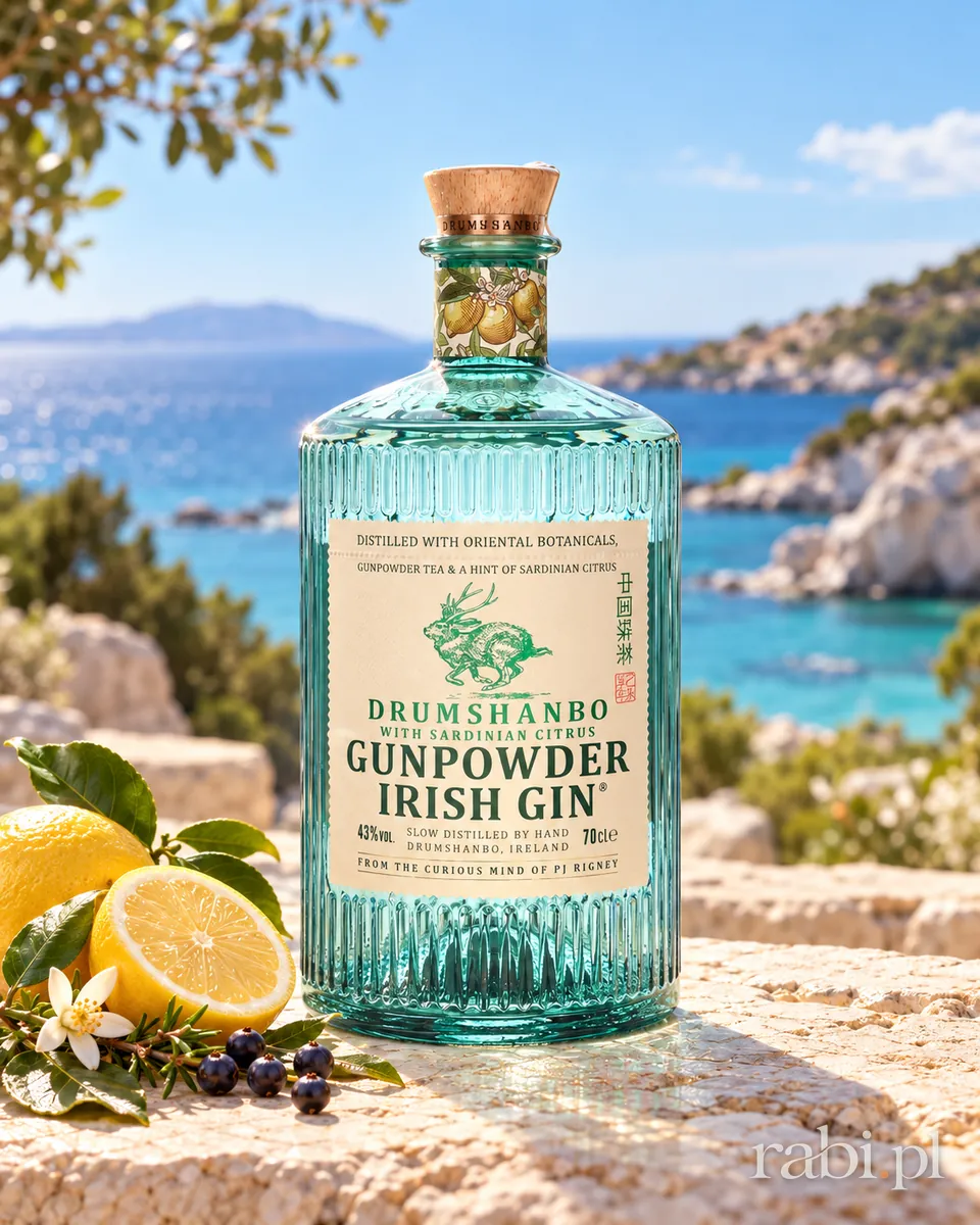 Butelka Drumshanbo Gunpowder Sardinian Citrus Irish Gin w aranżacji