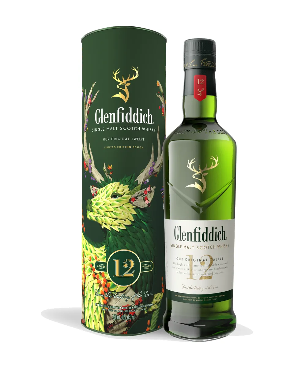 Butelka Glenfiddich 12 YO Festive z opakowaniem