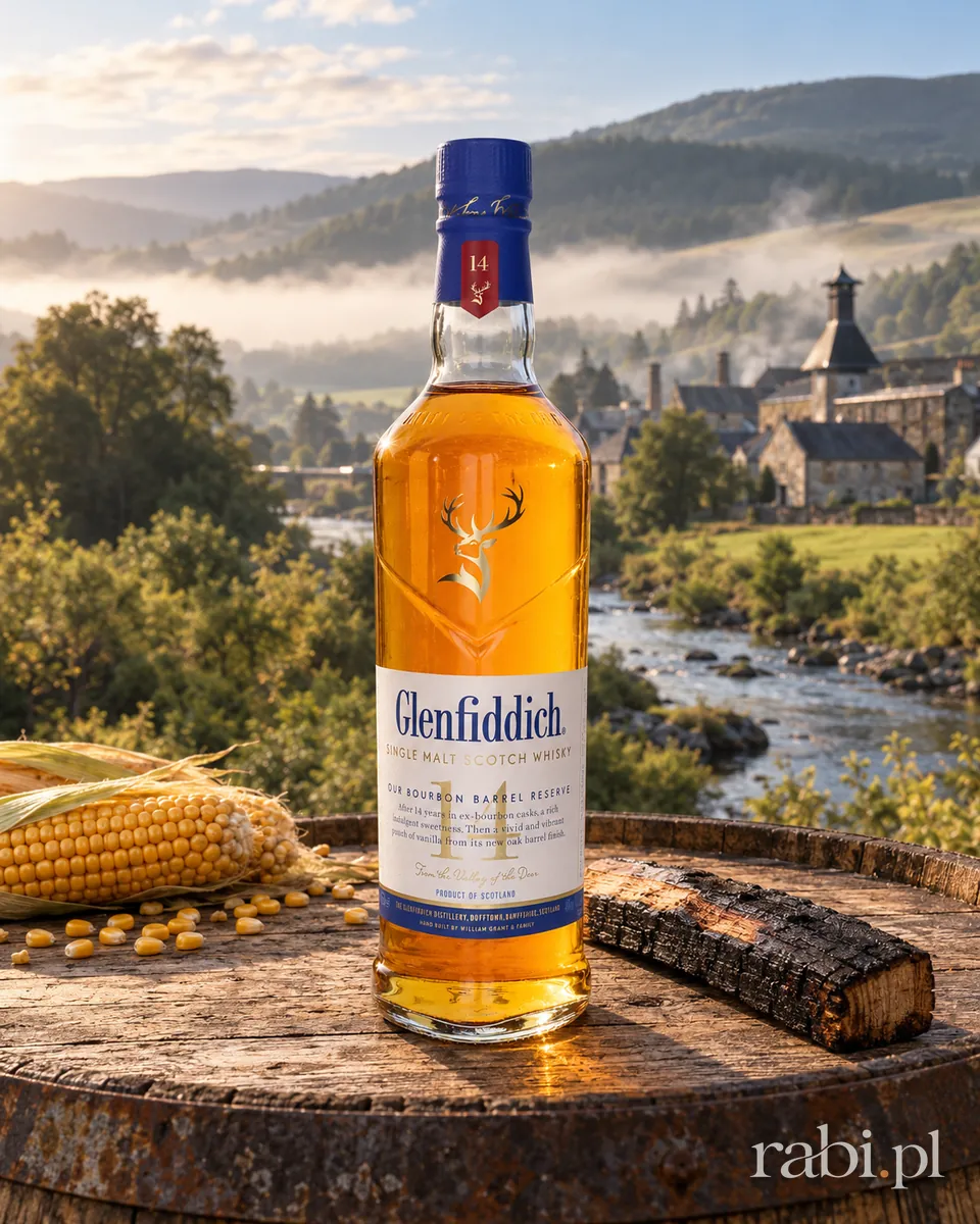 Butelka Glenfiddich 14 YO Bourbon Barrel Reserve w aranżacji