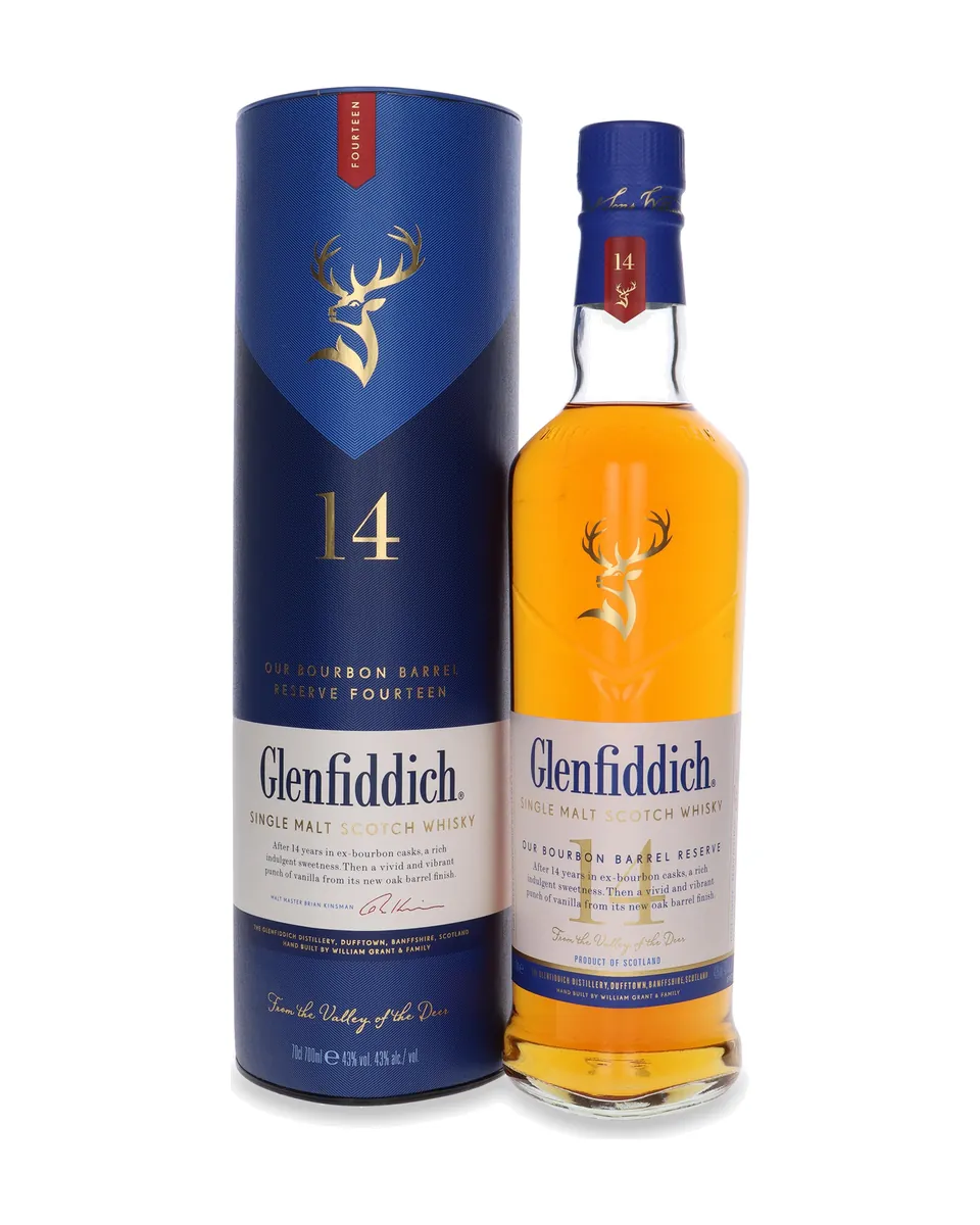 Butelka Glenfiddich 14 YO Bourbon Barrel Reserve z opakowaniem
